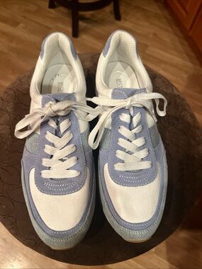 Michael Kors Light Blue and White Suede-Trim Athletic Sneakers